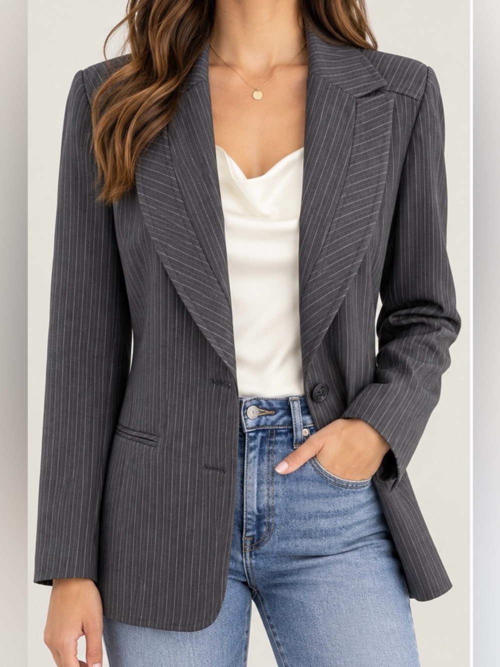 Larry Levine Gray Women’s Blazer jacket with Pinstripe Design NWOT